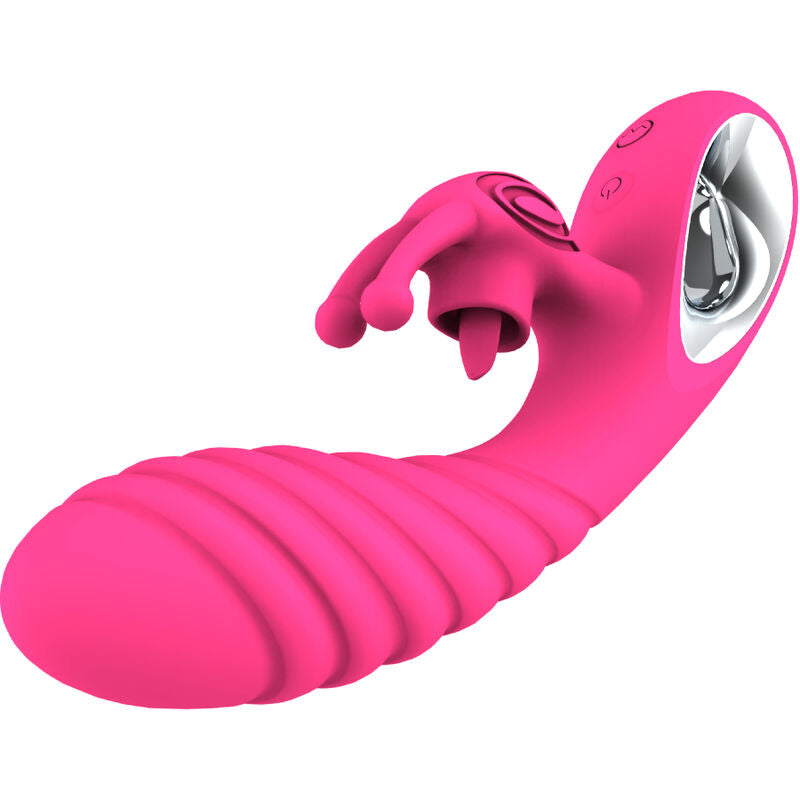 Pink rabbit vibrator with textured shaft and clitoral stimulator