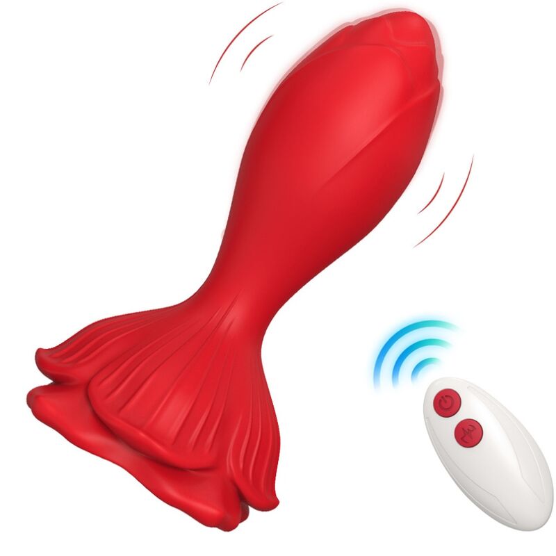 Red remote-controlled personal massager with sleek design, includes wireless control for easy operation.