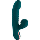 Vibrant dual-motor vibrator for women in teal with ergonomic design.