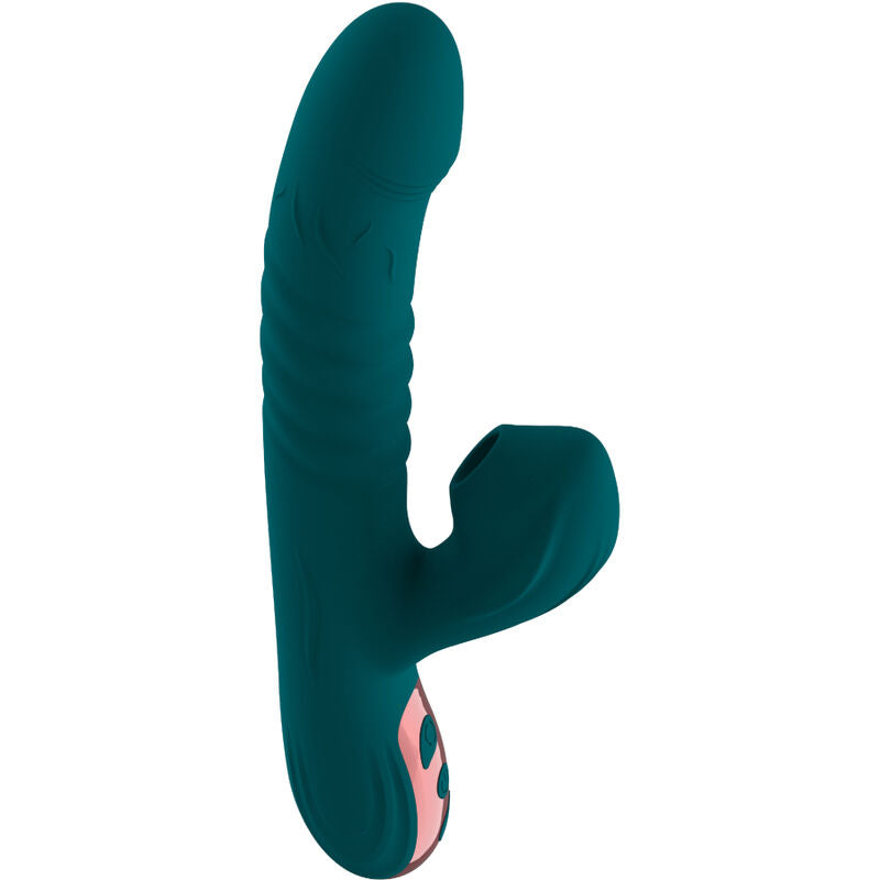 Vibrant dual-motor vibrator for women in teal with ergonomic design.