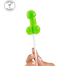 Green alcohol-infused novelty lollipop in the shape of a playful design.