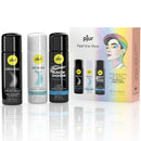 Pjur collection featuring original, woman nude, and back door lubricants for personal use, emphasizing silicone and water base options.