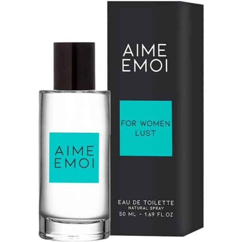 Aime Emoi for Women perfume bottle and box, featuring a teal label, designed to allure and captivate with its unique fragrance blend.