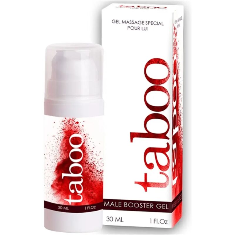 Taboo Male Booster Gel 30ml bottle and packaging for enhancing male performance.