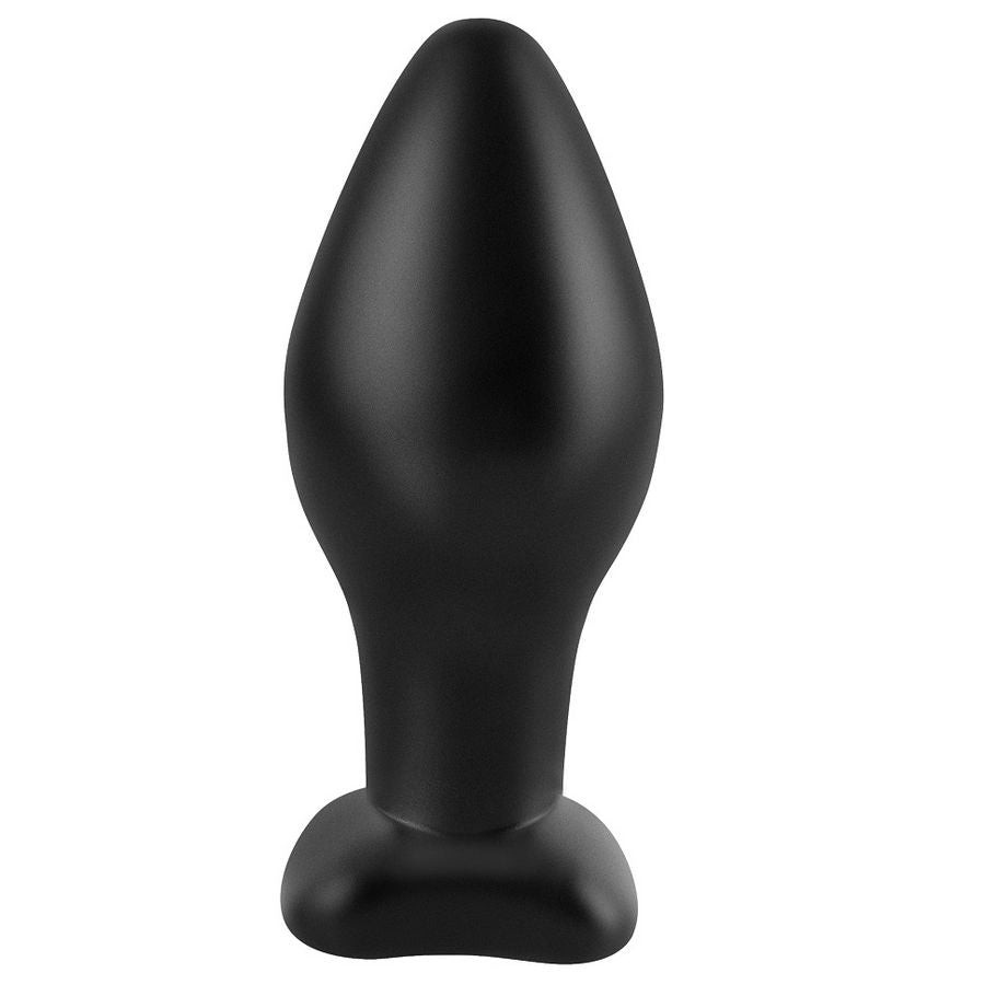 Black silicone butt plug from Anal Fantasy Series, beginner-friendly design.