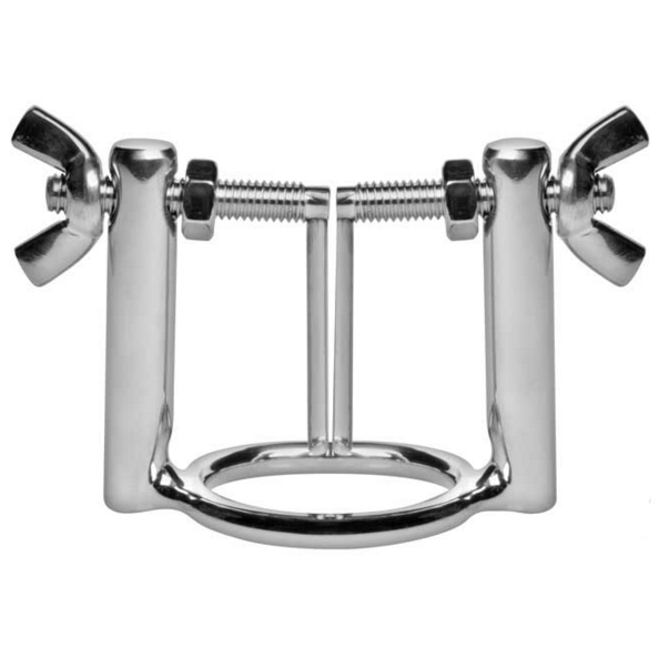 Metal BDSM dilator with adjustable screws for new pleasure experiences.