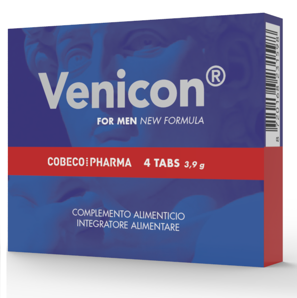 Venicon pills for men packaging, featuring four tablets from Cobeco Pharma.