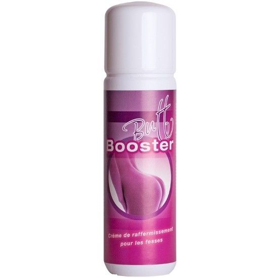 Butt Booster firming cream bottle with pink label for enhanced curves.