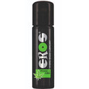 Hybrid CBD lubricant bottle from Eros, featuring a green cannabis leaf design on a black background.