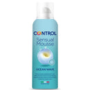 Control Sensual Mousse Ocean Wave massage cream in a blue spray bottle, made in Italy.