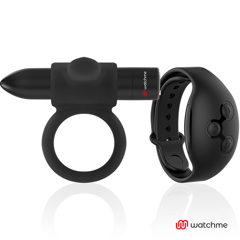 Black&Silver Cameron remote control cockring set with medical silicone, featuring a sleek black ring and control watch, by WatchMe.