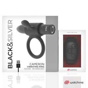 BLACK&SILVER Cameron Remote Control Cockring in packaging with sleek silicone design by Watchme