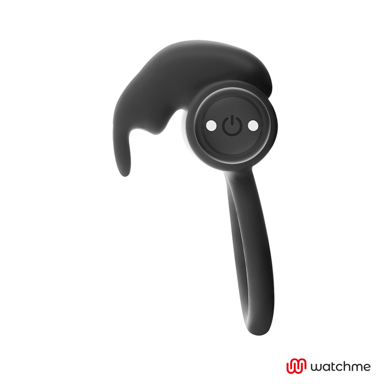 Black and silver remote control cockring made of medical silicone by WatchMe, designed for enhanced male stimulation.