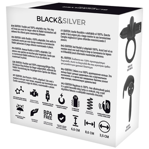 Packaging of BLACK&SILVER Burton Remote Control Cockring made of medical silicone.