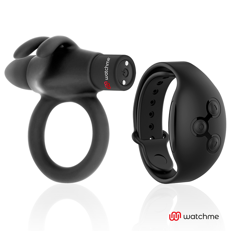 Black & Silver Agron remote control cockring and watch by WatchMe, featuring sleek medical silicone design for enhanced pleasure.