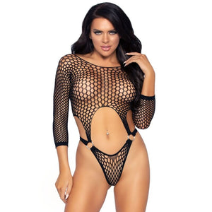 LEG AVENUE - TOP BODYSUIT WITH THONG BACK ONE SIZE - BLACK LEG AVENUE BODYSTOCKINGS