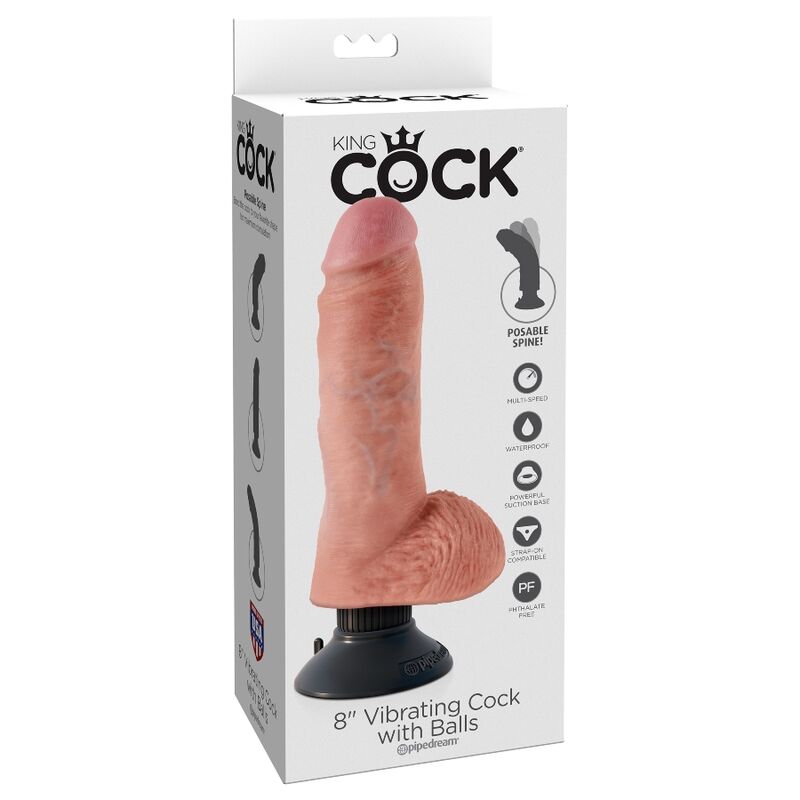 KING COCK - 20.3 CM VIBRATING COCK WITH BALLS FLESH KING COCK
