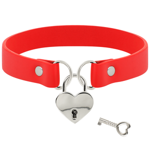COQUETTE CHIC DESIRE - RED VEGAN LEATHER NECKLACE WITH HEART ACCESSORY WITH KEY COQUETTE ACCESSORIES