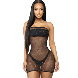 QUEEN LINGERIE - ПЛАТЬЕ-СЕТЬ С БРИЛЛИАНТАМИ S/L