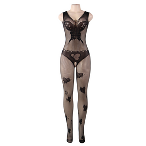 QUEEN LINGERIE - BUTTERFLY EMBROIDERED BODYSTOCKING S/L QUEEN LINGERIE