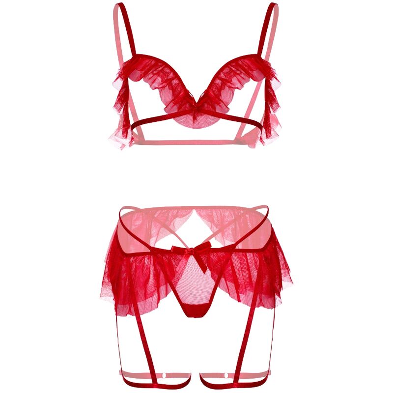 LEG AVENUE - THREE PIECES SET BRA, G-STRING AND GARTER BELT LEG AVENUE SETS