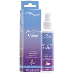 PJUR We-Vibe Toy Cleaner 100ml bottle and packaging, alcohol-free formula for safe cleaning of latex, rubber, and silicone products.