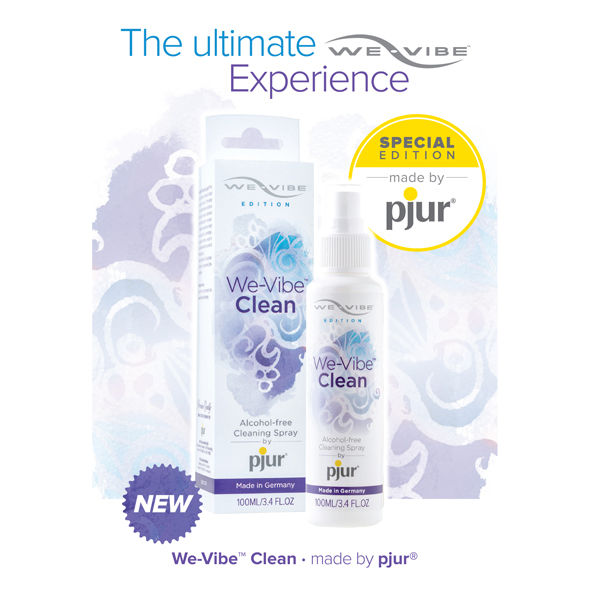 PJUR We-Vibe Toy Cleaner 100ml bottle and packaging with neutral design, ideal for cleaning latex, rubber, silicone products.