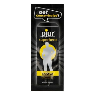 PJUR Superhero Concentrated Delay Serum 1.5 ml for men, reduces sensitivity without numbness, suitable for condoms and daily use.