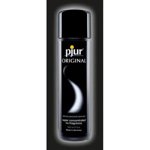 Pjur Original silicone lubricant bottle, 1.5 ml, long-lasting glide, smooth sensation, no fragrance, made in Germany.