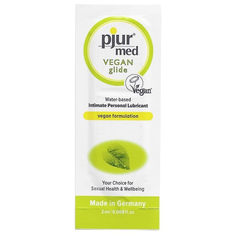 Pjur Med Vegan Glide 2ml water-based lubricant, vegan, preservative-free, gentle moisture, pH balanced, made in Germany