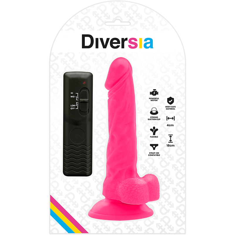 DIVERSIA — ELASTĪGA VIBRĒJOŠA DILDO ROZĀ 18 CM -O- 4 CM