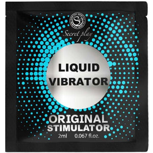 Secretplay Liquid Vibrator Unisex Stimulator 2ml package featuring vibrant blue and black design.
