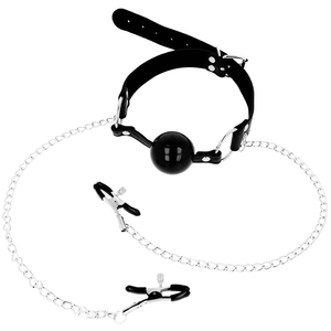 OHMAMA FETISH BLACK BALL GAG WITH NIPPLE CLAMPS OHMAMA FETISH