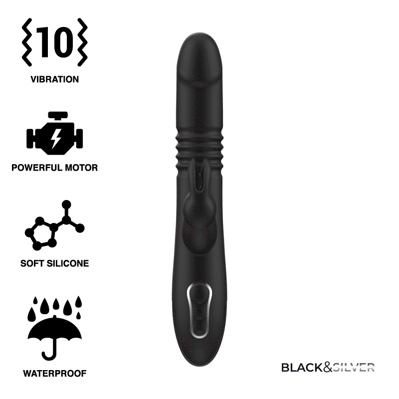 Black&Silver Kenji Stimulating Vibe with 10 vibration modes, powerful motor, soft silicone, waterproof, USB rechargeable.