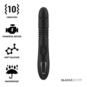Black&Silver Kenji Stimulating Vibe with 10 vibration modes, powerful motor, soft silicone, waterproof, USB rechargeable.