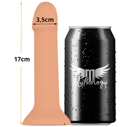 MYTHOLOGY Flipper Original Dildo with Black Fantasy Harness Compatibility, 17cm Size, 3.5cm Diameter, Beige Color, Side by Side with Can