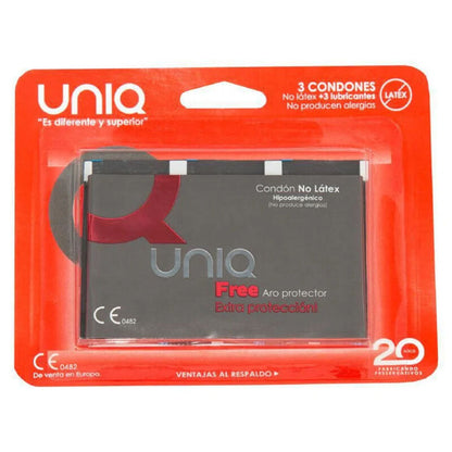UNIQ - БЕСПЛАТНЫЕ ПРЕЗЕРВАТИВЫ БЕЗ ЛАТЕКСА С ЗАЩИТНЫМ КОЛЬЦОМ 3 ШТ.