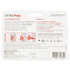 UNIQ - БЕСПЛАТНЫЕ ПРЕЗЕРВАТИВЫ БЕЗ ЛАТЕКСА С ЗАЩИТНЫМ КОЛЬЦОМ 3 ШТ.