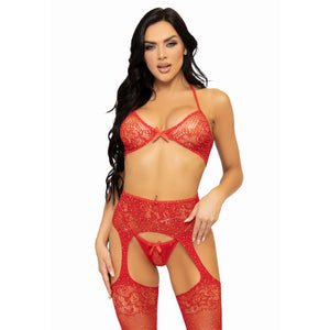 LEG AVENUE - THREE PIECES SET BRA, STRING AND STOCKING ONE SIZE - BLACK LEG AVENUE SETS