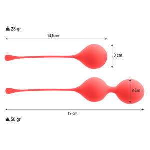 Intense Kegel Balls Pack Kendall Red with dimensions, ideal for pelvic floor training, in soft velvet-touch silicone.