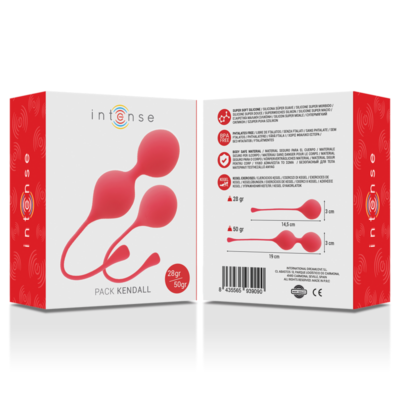 Intense Kegel Balls Pack Kendall in Red with Silicone Design for Pelvic Training - Packaging Front and Back View