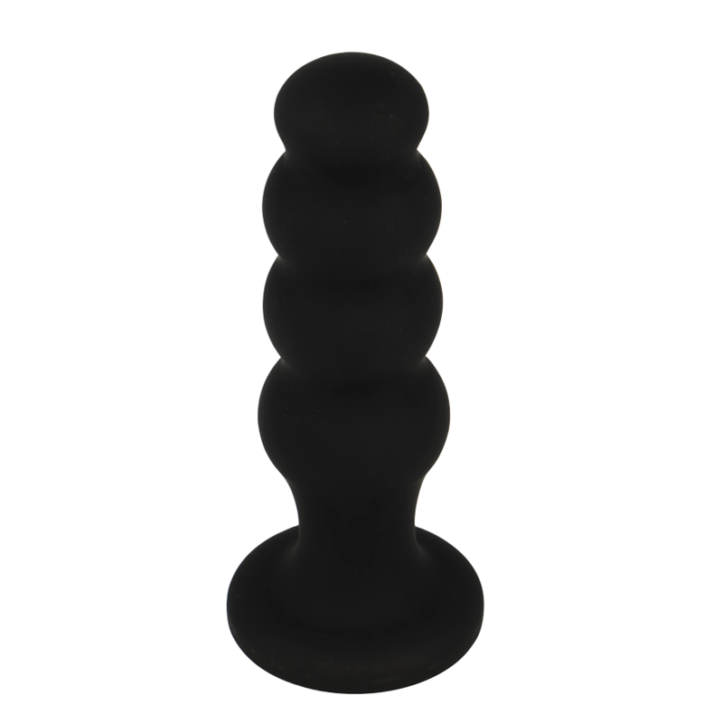 Black silicone anal plug with graduated design for beginners and experts, made from soft premium material. Easy to clean and use.
