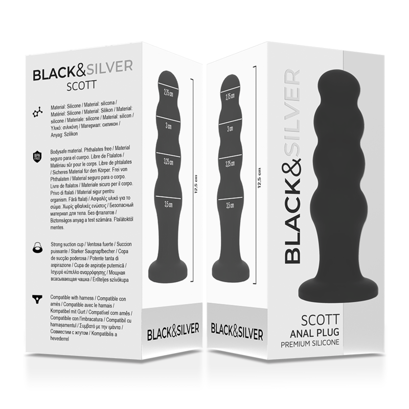Black & Silver premium silicone anal plug for beginners and experts, designed for a smooth introduction to anal play.