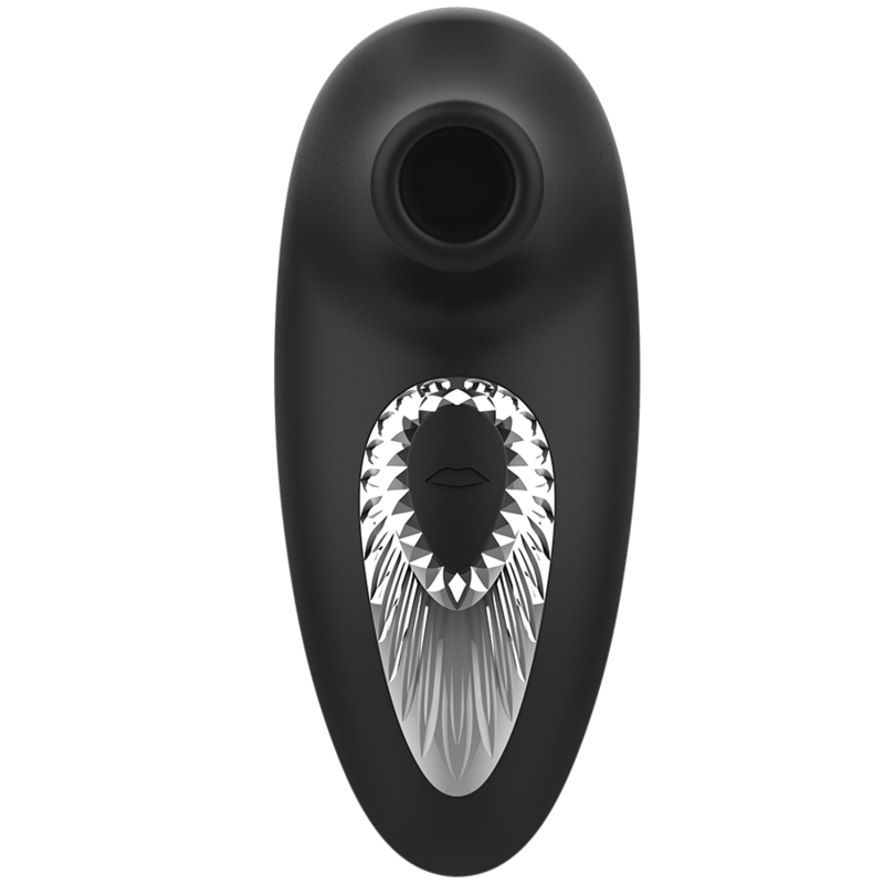 Black and silver Drake Deluxe rechargeable silicone clitoral suction vibe with ergonomic design