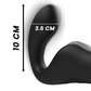 IBIZA remote control strapless vibrator with dimensions showing length 10 cm and width 3.5 cm, sleek black curved design.