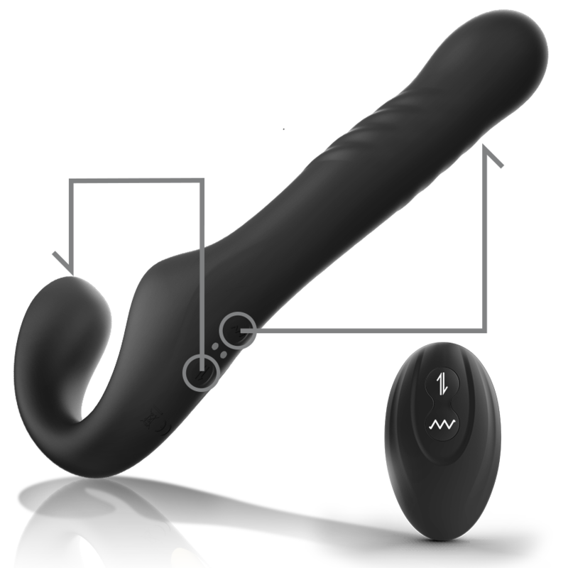IBIZA strapless vibrator with remote, featuring black silicone finish, designed for stimulating pleasure with 500 vibration modes.