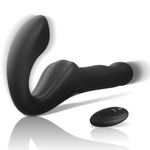 IBIZA silicone strapless vibrator with remote control and black-gold finish, featuring dual motors and multiple vibration modes.