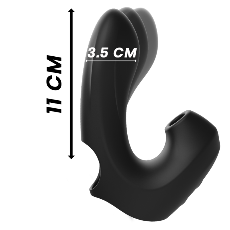IBIZA Thimble Sucking Vibrator with dimensions 11 cm by 3.5 cm, showcasing ergonomic design for versatile clitoral stimulation.