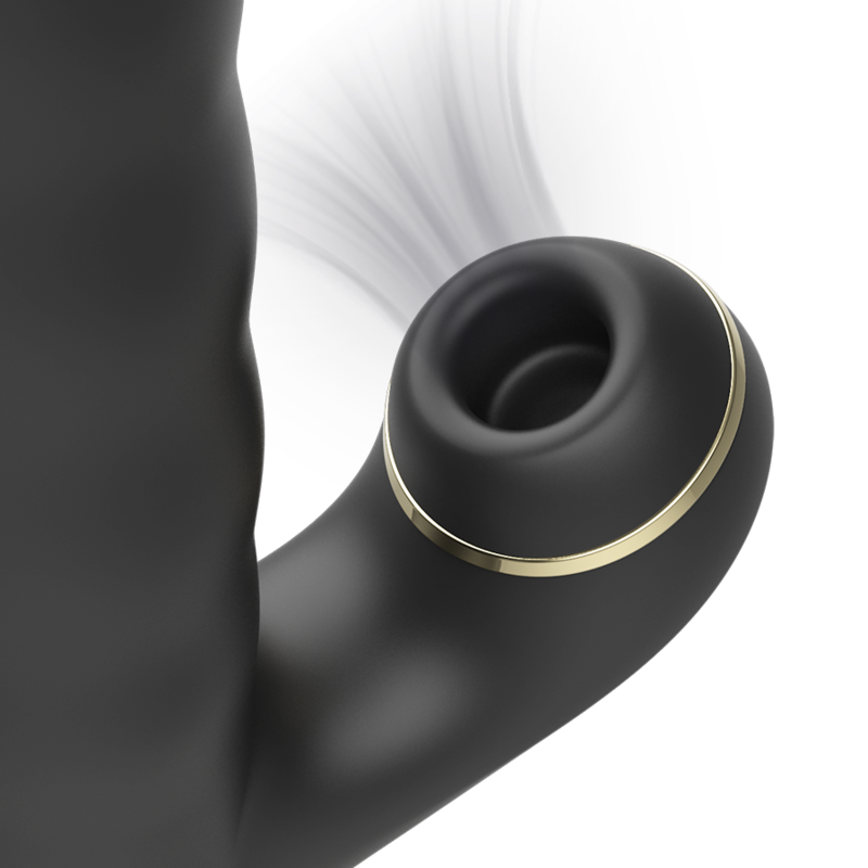 Black Ibiza suction extender vibrator showcasing dual stimulation design.