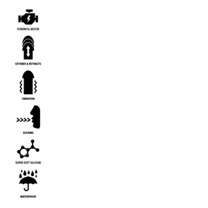 Icons showing powerful motor, extending feature, vibration, sucking, super soft silicone, and waterproof for Ibiza vibrator.